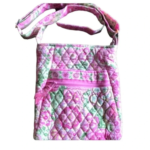 VERA BRADLEY EUC WOMENS PINK CROSS BODY BAGS SUMMER FLORAL TRAVEL POCKET BOOK - Picture 1 of 7